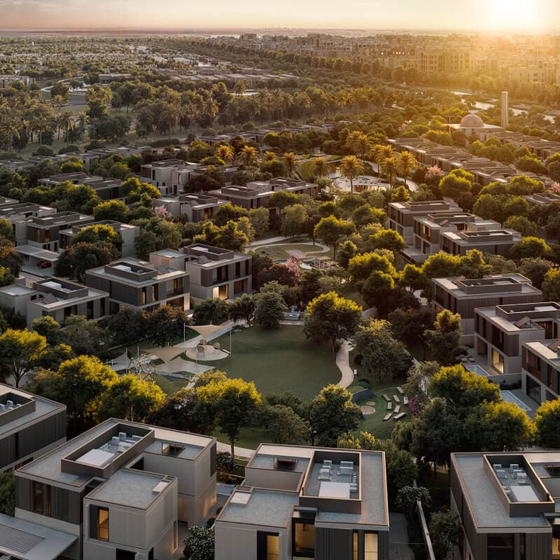 Aerial view of Fay Gardens neighbourhood at sunset