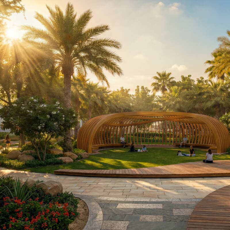 Family picnic lawn in Fay Valley Phase 2 at Fay Hills, Abu Dhabi